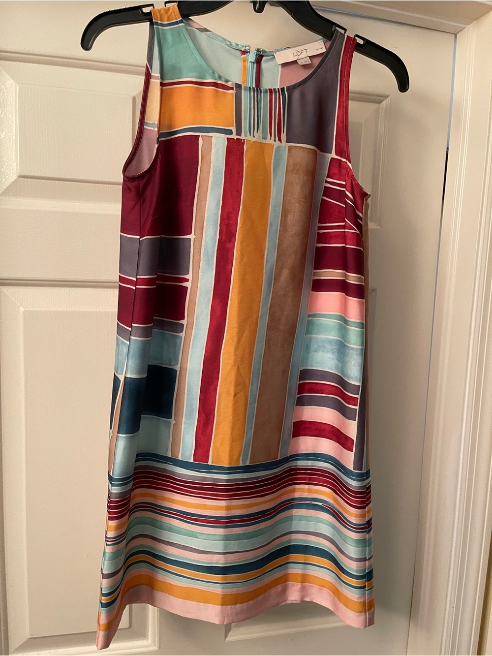 LOFT Petite Multicolored Striped Sleeveless Shift Dress - Blue/Red/Yellow/Pink